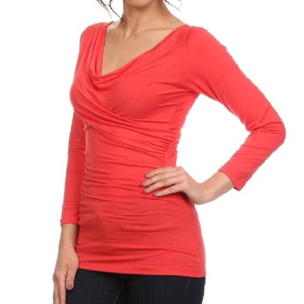 NWT Pretty Young Thing Coral Red Cowl Neck Tee Size Large